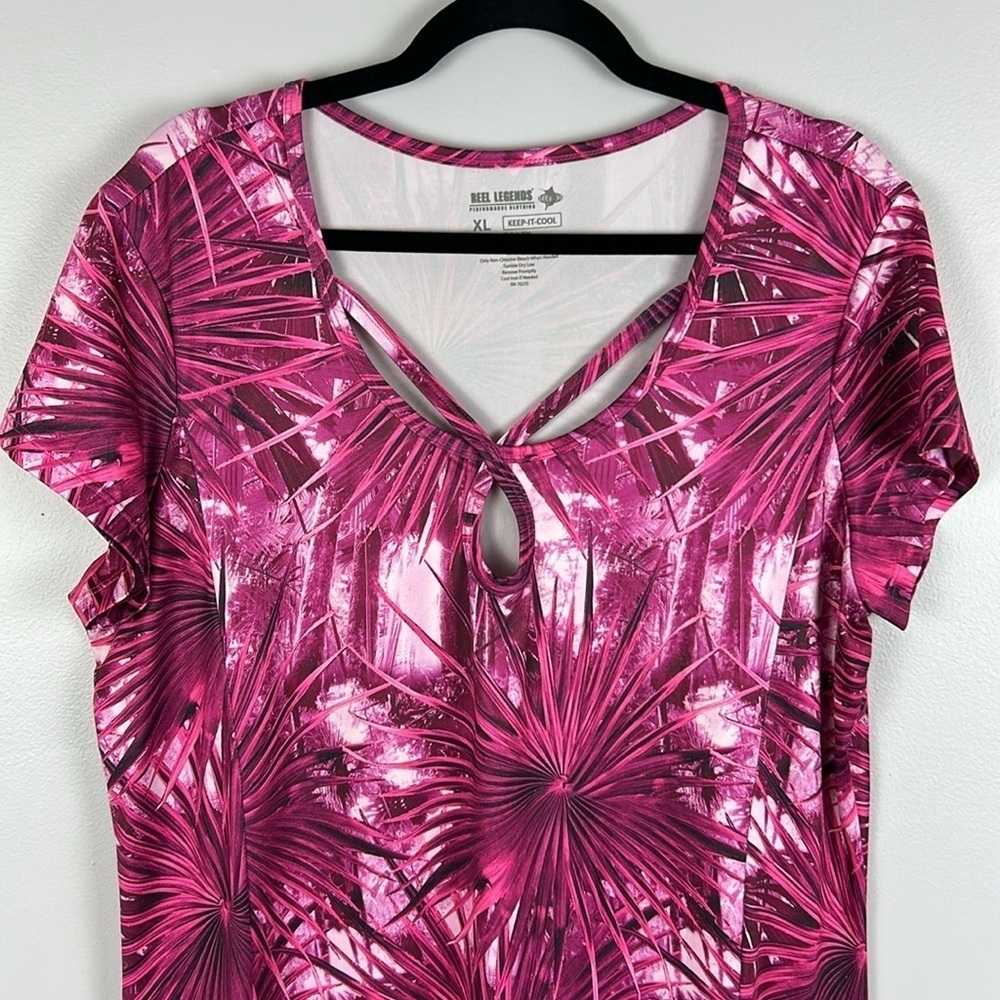 Reel Legends Tropical Performance Keep It Cool Short Sleeve Dress XL Pink - Picture 3 of 11
